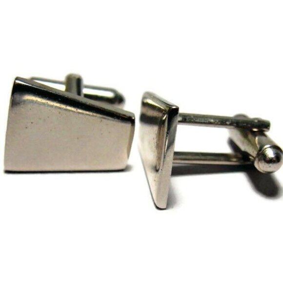 Vintage Shields Trapezoid Shaped Silver Tone Cufflinks Tux Shirt Dress Suit - Picture 4 of 12